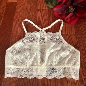 Free Press White Lace High Neck Racerback Bralette